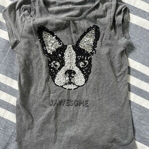 Gray Sequin Boston Terrier Graphic Tee